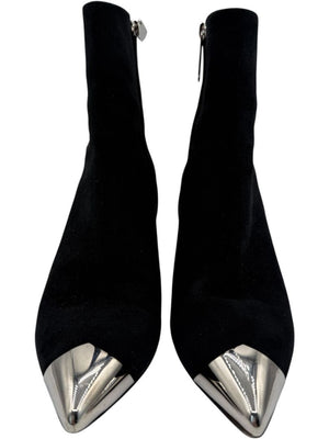 Calvin Klein Black Suede Booties with Silver Toe Cap – Size 39