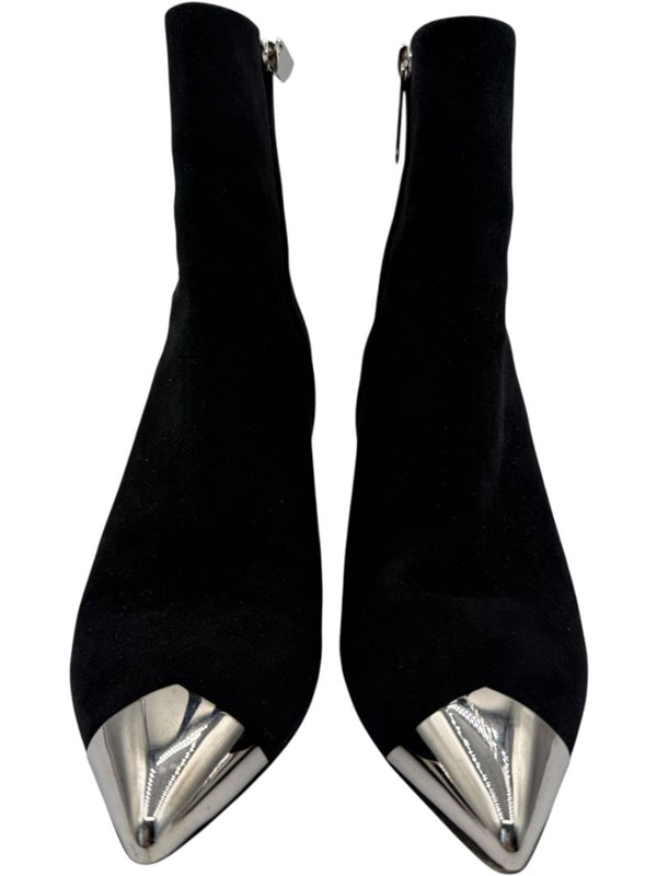 Calvin Klein Black Suede Booties with Silver Toe Cap – Size 39
