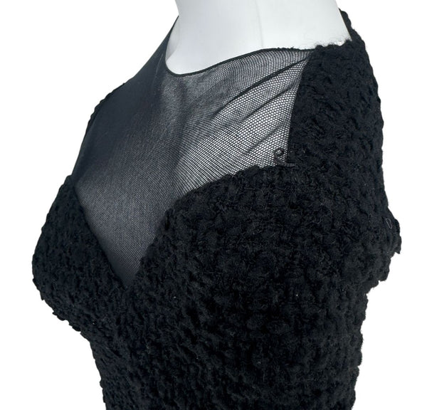 Chanel Runway Fall 2010 Black Wool Tweed Illusion Neckline Dress – Size 38