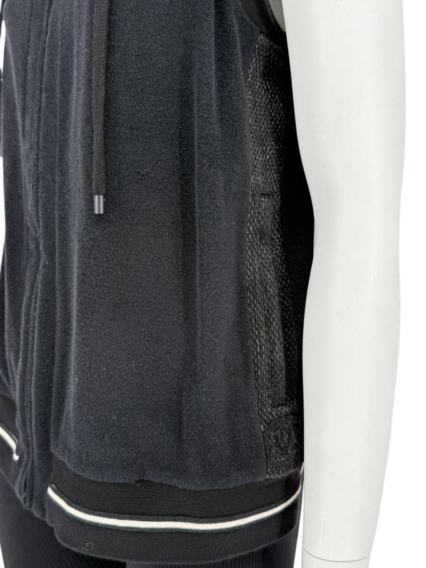 Chanel Black Velour Zip Front Sleeveless Hooded Sweatshirt - Size 42