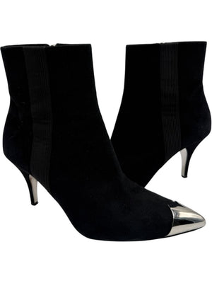 Calvin Klein Black Suede Booties with Silver Toe Cap – Size 39