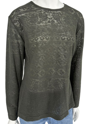 René Lezard Olive Green Textured Long Sleeve Top – Large