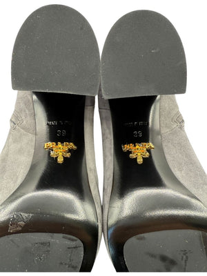 Prada Grey Suede Block Heel Booties – Size 39