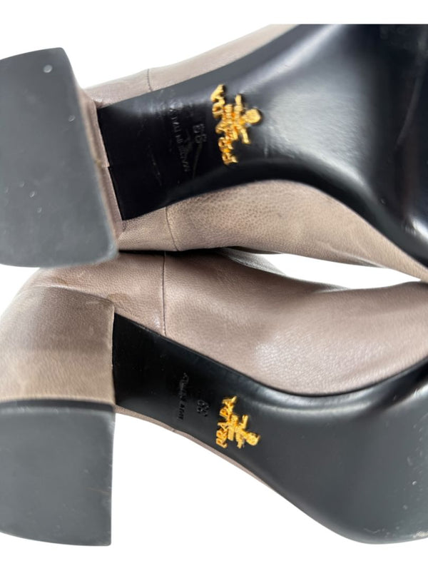 Prada Taupe Leather Knee-High Boots – Size 39.5