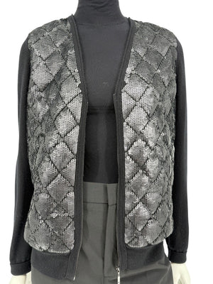 Chanel Black Sequin-Front Zip Cardigan – Fall 2009 – Size 42