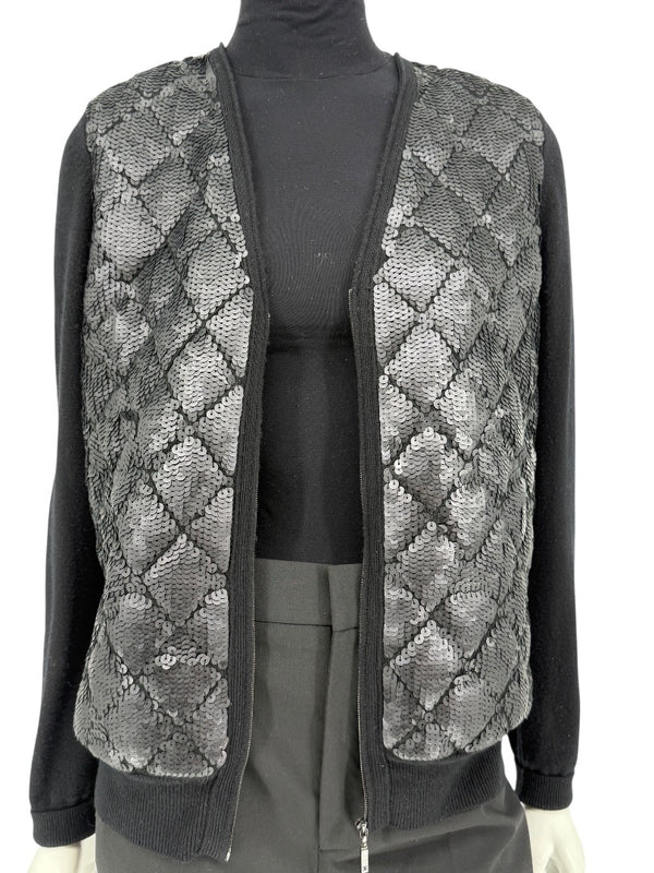Chanel Black Sequin-Front Zip Cardigan – Fall 2009 – Size 42