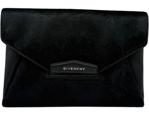 Givenchy Black Pony Hair Accented Antigona Envelope Clutch Bag