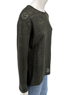 René Lezard Olive Green Textured Long Sleeve Top – Large