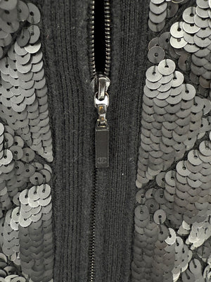 Chanel Black Sequin-Front Zip Cardigan – Fall 2009 – Size 42