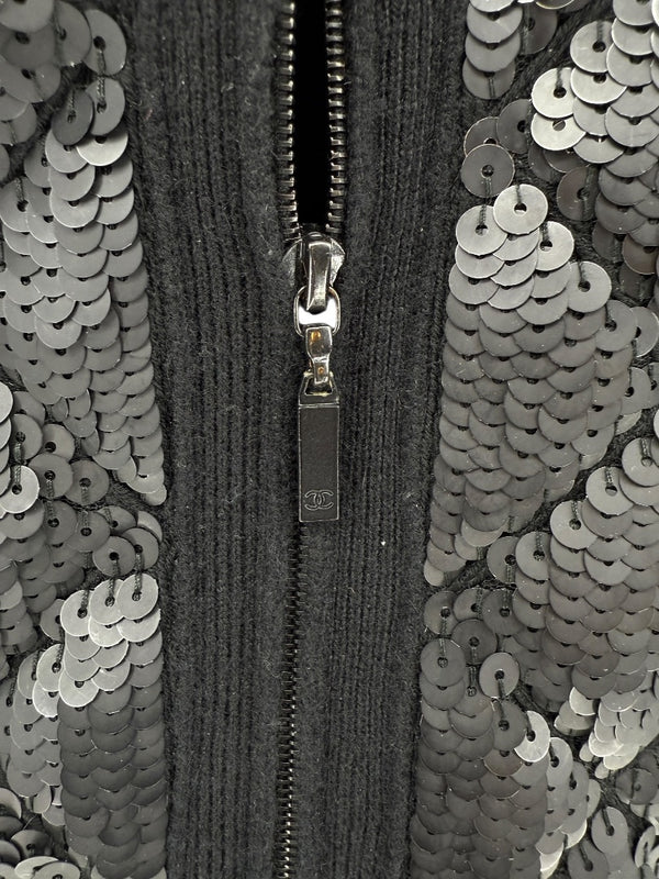 Chanel Black Sequin-Front Zip Cardigan – Fall 2009 – Size 42