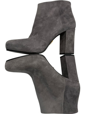 Prada Grey Suede Block Heel Booties – Size 39