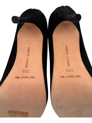 Manolo Blahnik Black Suede & Polka Dot Mesh Booties – Size 39.5