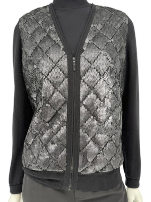 Chanel Black Sequin-Front Zip Cardigan – Fall 2009 – Size 42