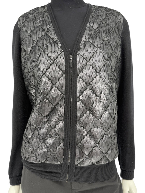 Chanel Black Sequin-Front Zip Cardigan – Fall 2009 – Size 42