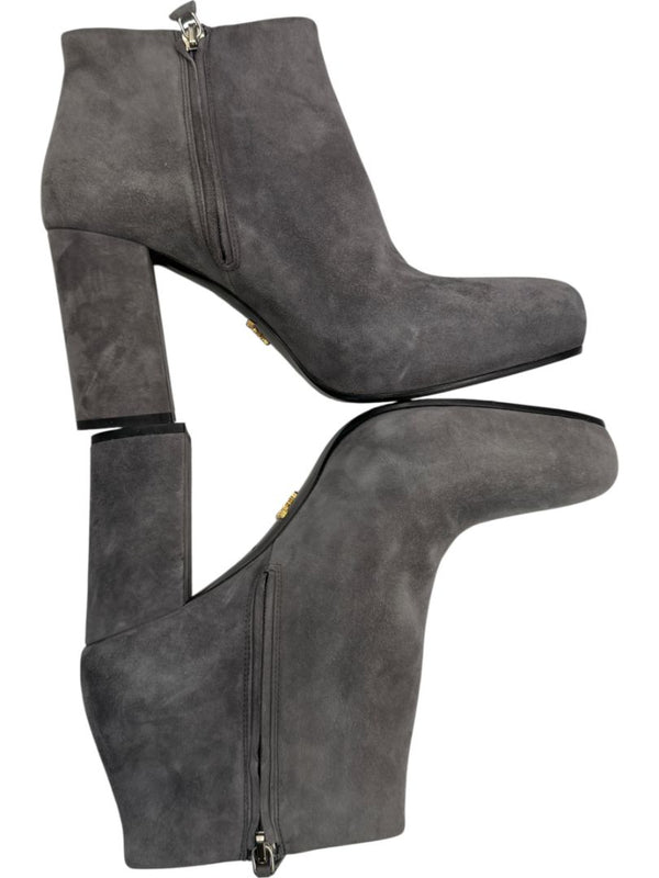 Prada Grey Suede Block Heel Booties – Size 39