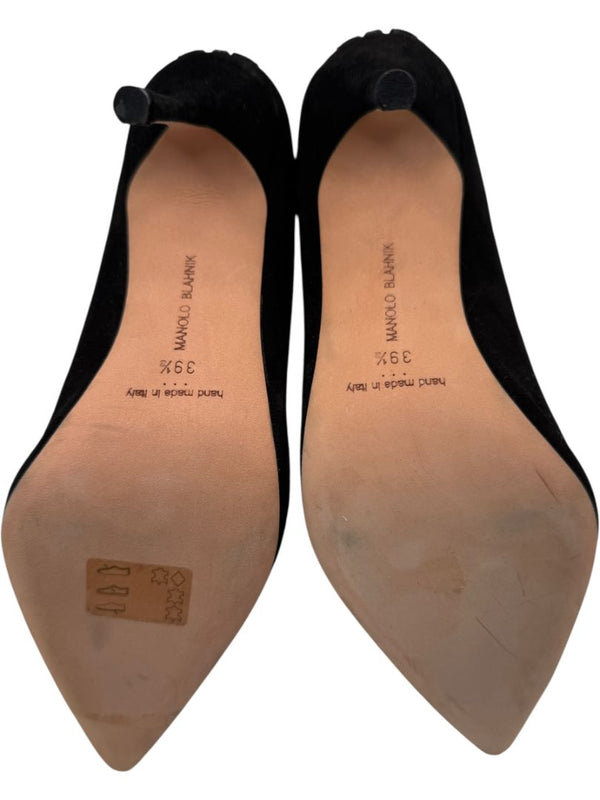 Manolo Blahnik Black Suede & Polka Dot Mesh Booties – Size 39.5