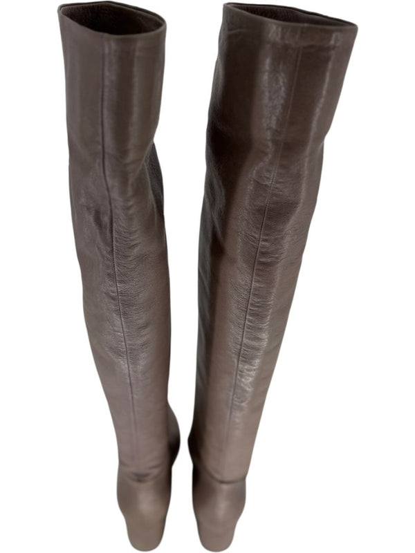 Prada Taupe Leather Knee-High Boots – Size 39.5