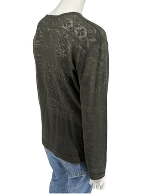 René Lezard Olive Green Textured Long Sleeve Top – Large