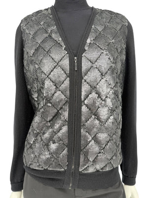 Chanel Black Sequin-Front Zip Cardigan – Fall 2009 – Size 42
