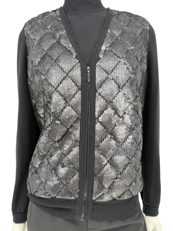 Chanel Black Sequin-Front Zip Cardigan – Fall 2009 – Size 42