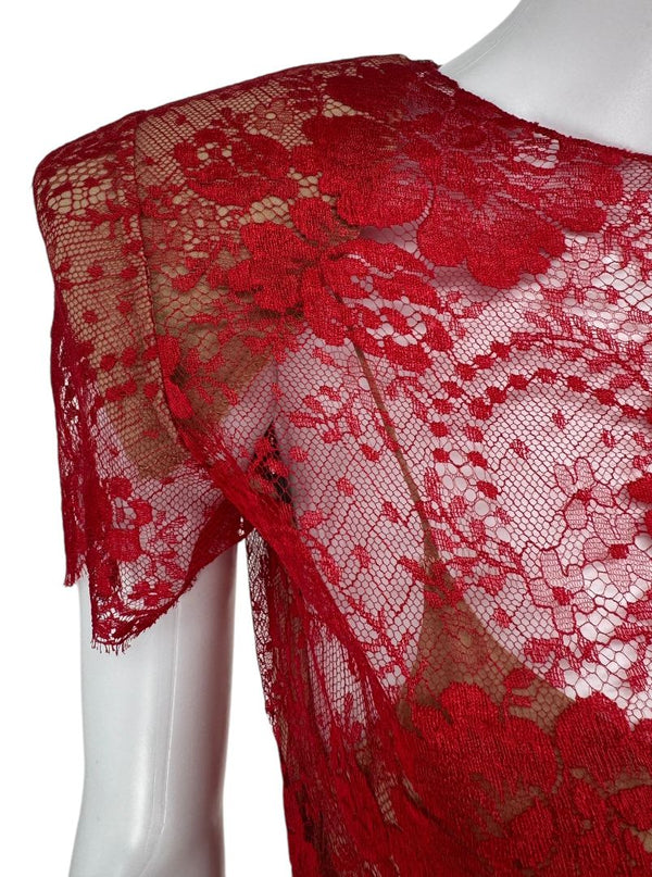 Bill Blass Red Lace Sheer Gown – Size 6