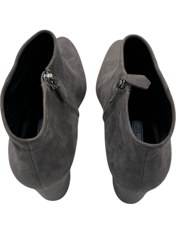 Prada Grey Suede Block Heel Booties – Size 39