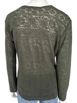 René Lezard Olive Green Textured Long Sleeve Top – Large