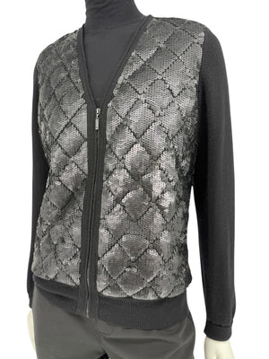 Chanel Black Sequin-Front Zip Cardigan – Fall 2009 – Size 42