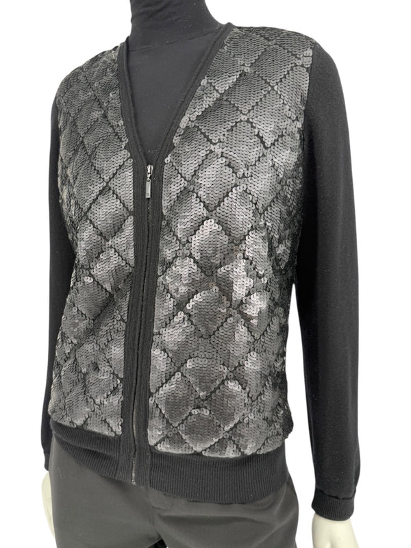 Chanel Black Sequin-Front Zip Cardigan – Fall 2009 – Size 42