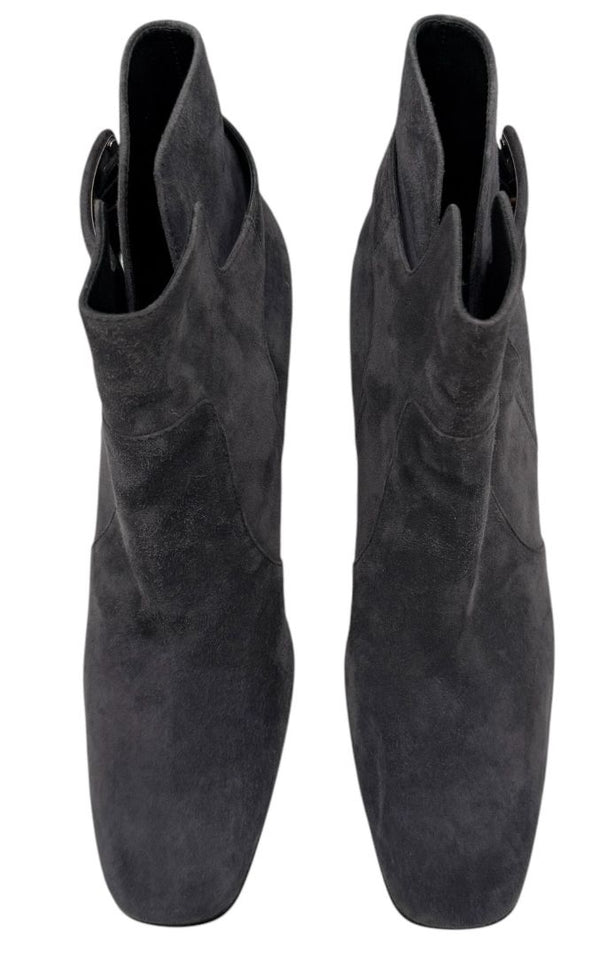 Roger Vivier Gray Suede Ankle Boots with Buckle Detail – Size 41