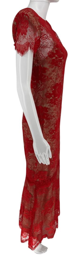 Bill Blass Red Lace Sheer Gown – Size 6