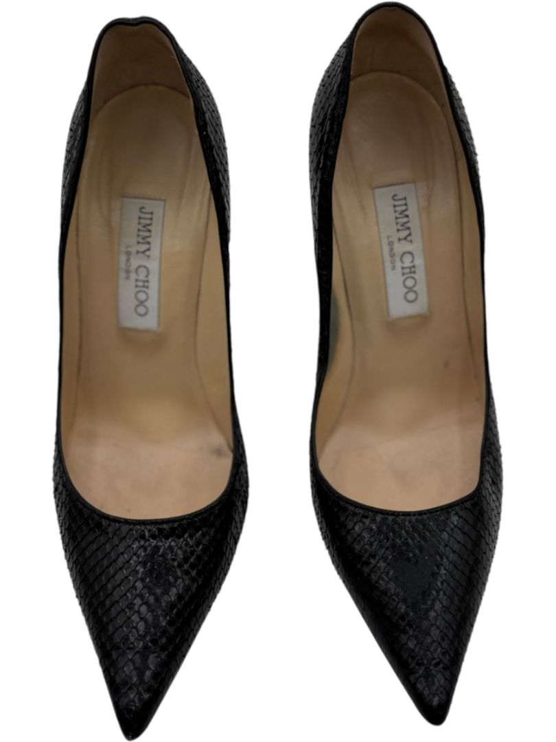 Jimmy Choo Black Embossed Python Leather Pumps – Size 39