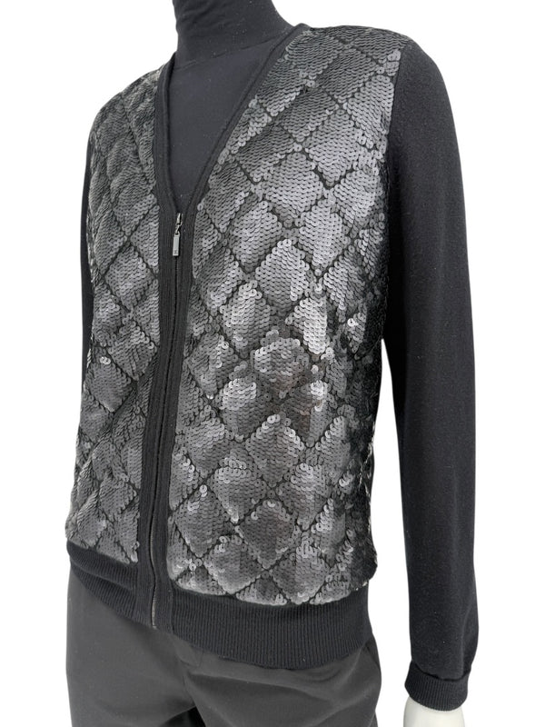 Chanel Black Sequin-Front Zip Cardigan – Fall 2009 – Size 42