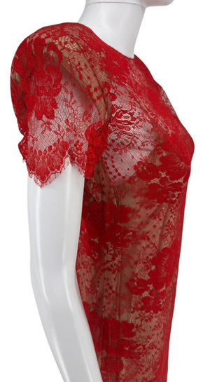 Bill Blass Red Lace Sheer Gown – Size 6