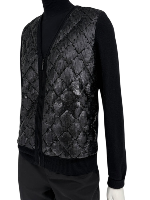Chanel Black Sequin-Front Zip Cardigan – Fall 2009 – Size 42