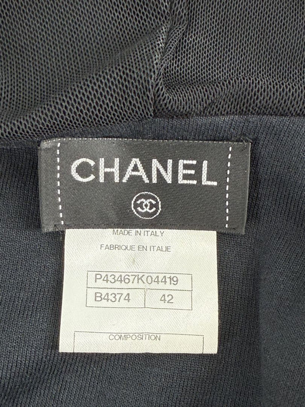 Chanel Black Velour Zip Front Sleeveless Hooded Sweatshirt - Size 42