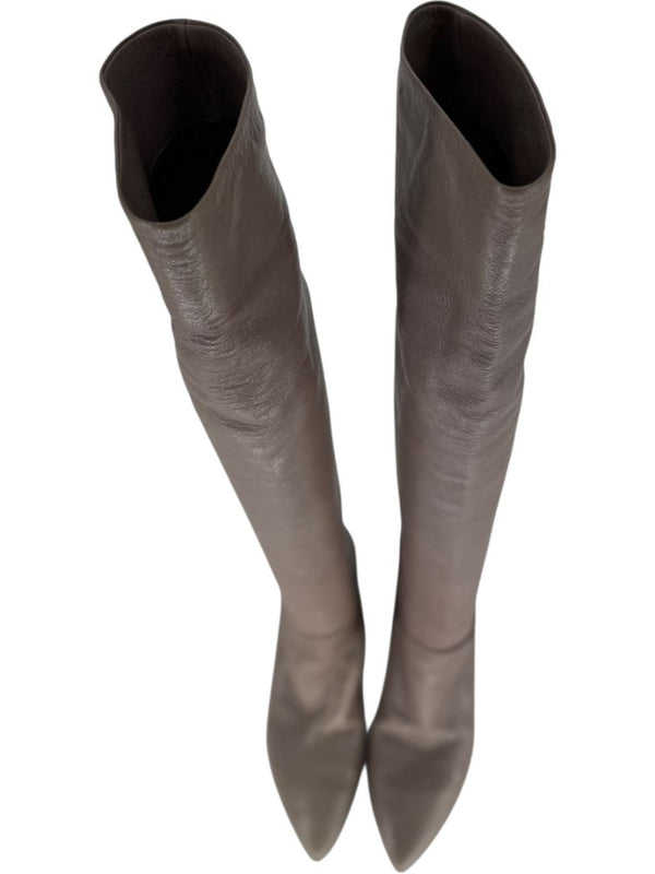 Prada Taupe Leather Knee-High Boots – Size 39.5