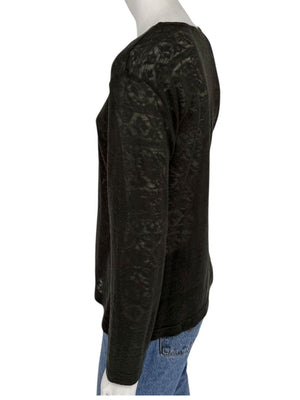 René Lezard Olive Green Textured Long Sleeve Top – Large