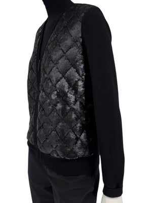 Chanel Black Sequin-Front Zip Cardigan – Fall 2009 – Size 42