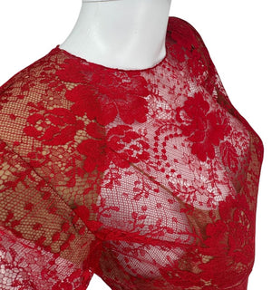 Bill Blass Red Lace Sheer Gown – Size 6