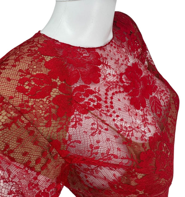 Bill Blass Red Lace Sheer Gown – Size 6