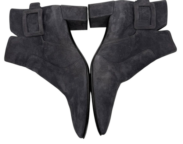 Roger Vivier Gray Suede Ankle Boots with Buckle Detail – Size 41