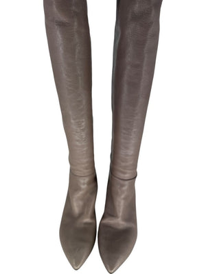 Prada Taupe Leather Knee-High Boots – Size 39.5