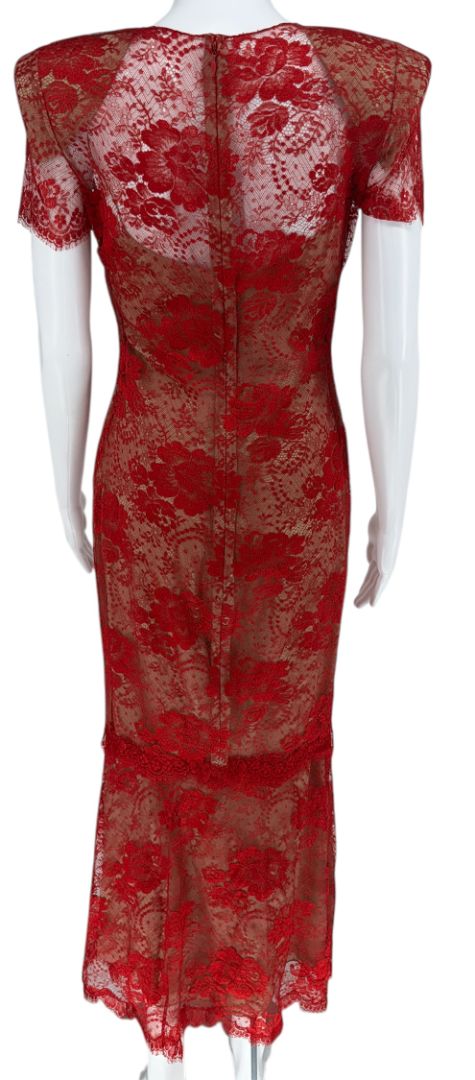 Bill Blass Red Lace Sheer Gown – Size 6