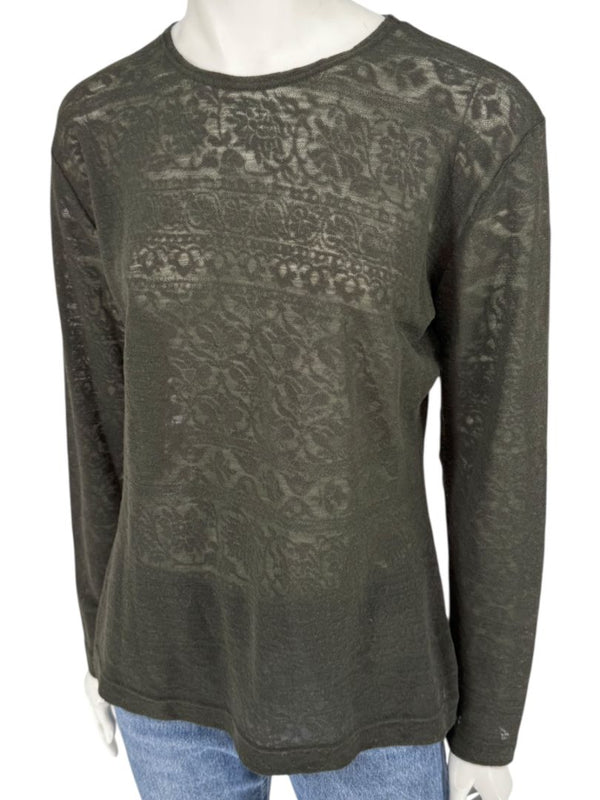 René Lezard Olive Green Textured Long Sleeve Top – Large