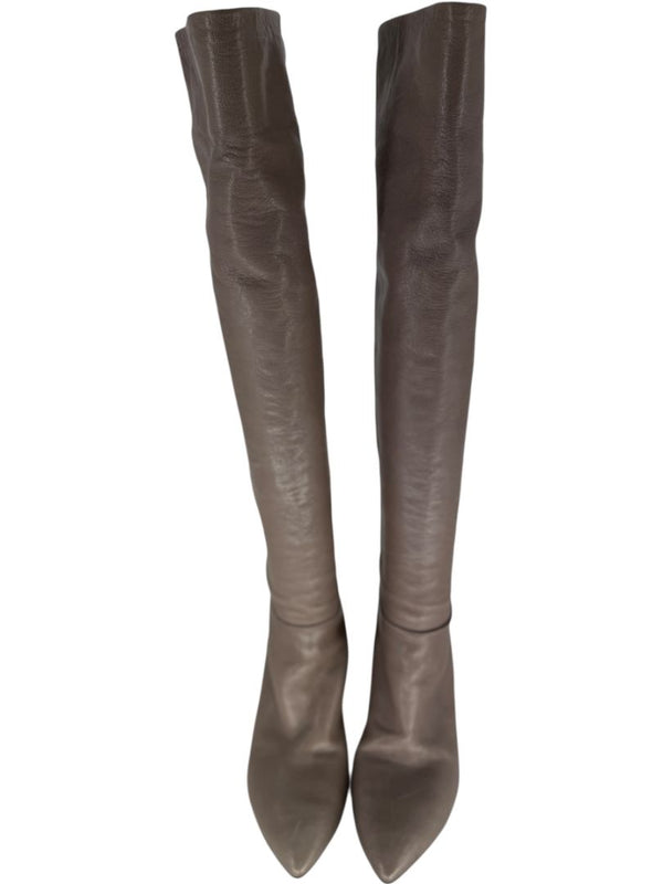 Prada Taupe Leather Knee-High Boots – Size 39.5