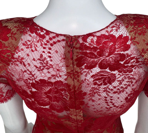 Bill Blass Red Lace Sheer Gown – Size 6