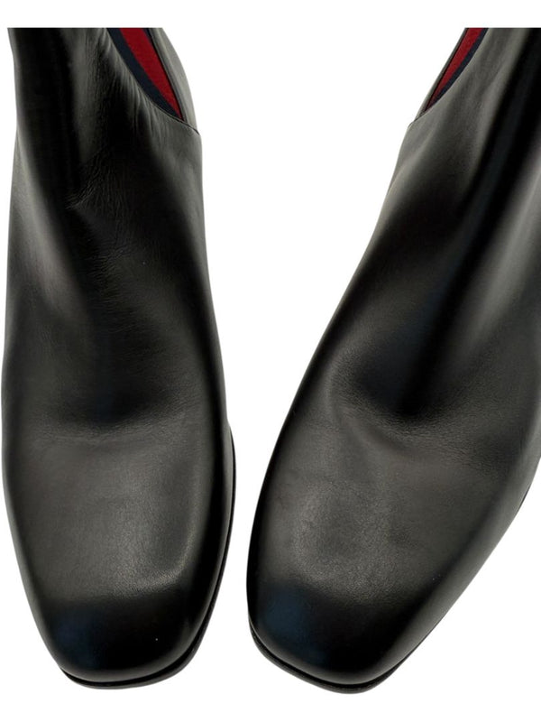Gucci Black Leather Chelsea Boots with Web Detail – Size 39.5
