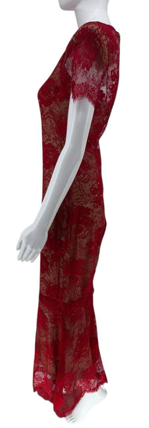 Bill Blass Red Lace Sheer Gown – Size 6
