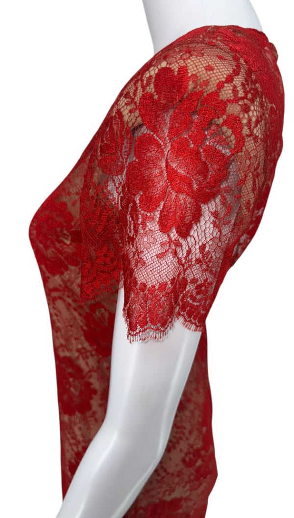 Bill Blass Red Lace Sheer Gown – Size 6